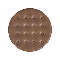Brown Faux Leather Tufted Storage Ottoman