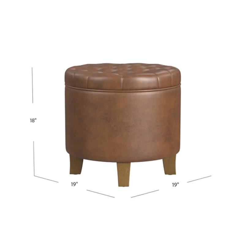 Brown Faux Leather Tufted Storage Ottoman