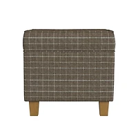 Brown Plaid Upholstered Square Storage Ottoman