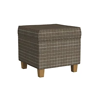 Brown Plaid Upholstered Square Storage Ottoman