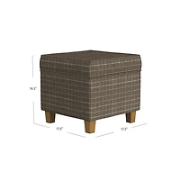 Brown Plaid Upholstered Square Storage Ottoman