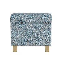 Blue Floral Upholstered Square Storage Ottoman