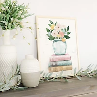 Floral Vase on Books Framed Art Print