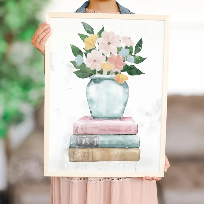Floral Vase on Books Framed Art Print