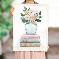Floral Vase on Books Framed Art Print