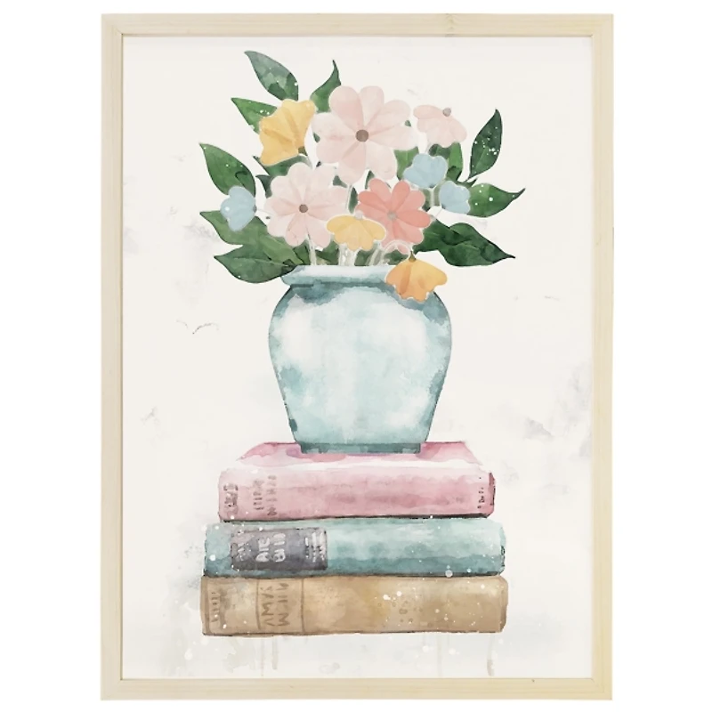Floral Vase on Books Framed Art Print