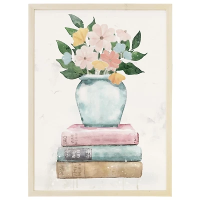 Floral Vase on Books Framed Art Print