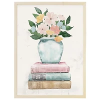 Floral Vase on Books Framed Art Print