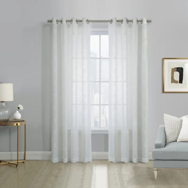 White Boucle Sheer Single Curtain Panel, 63 in.