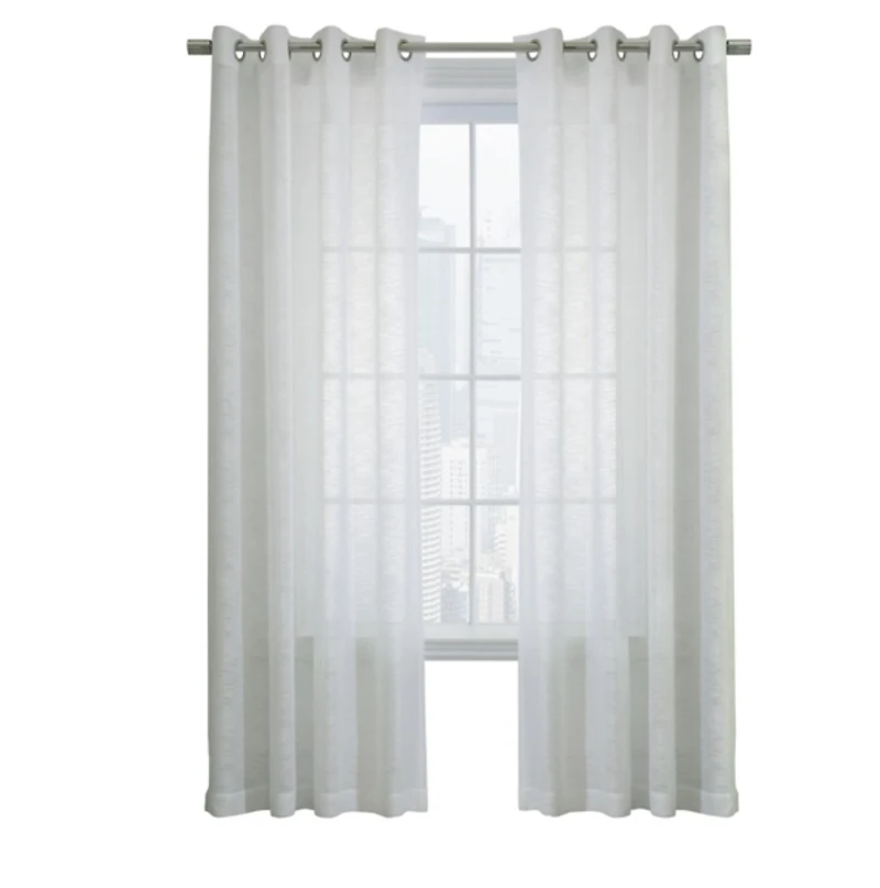 White Boucle Sheer Single Curtain Panel, 63 in.