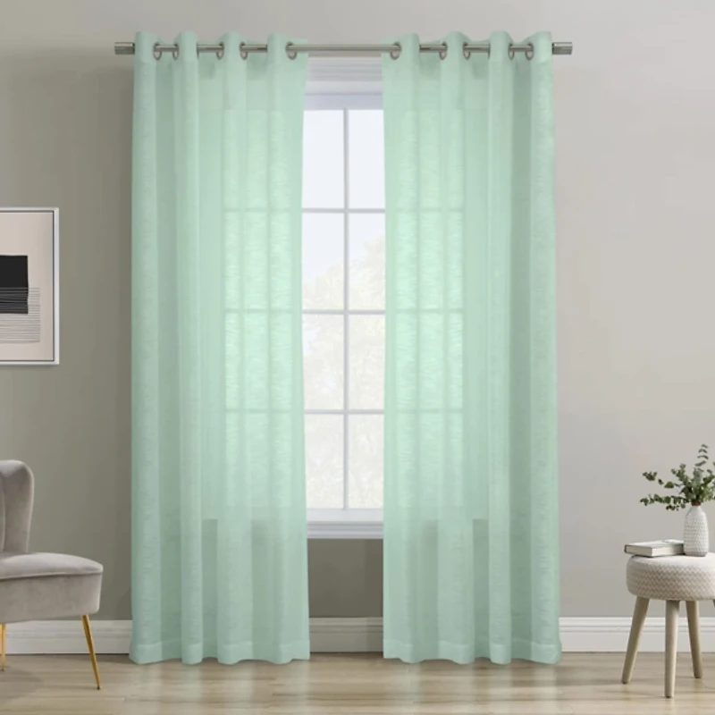 Seafoam Green Boucle Sheer Curtain Panel, 95 in.
