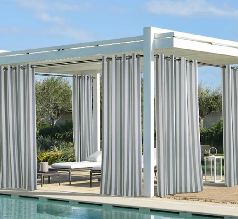 Gray Coastal Stripe Outdoor Curtain Panel