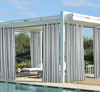 Gray Coastal Stripe Outdoor Curtain Panel