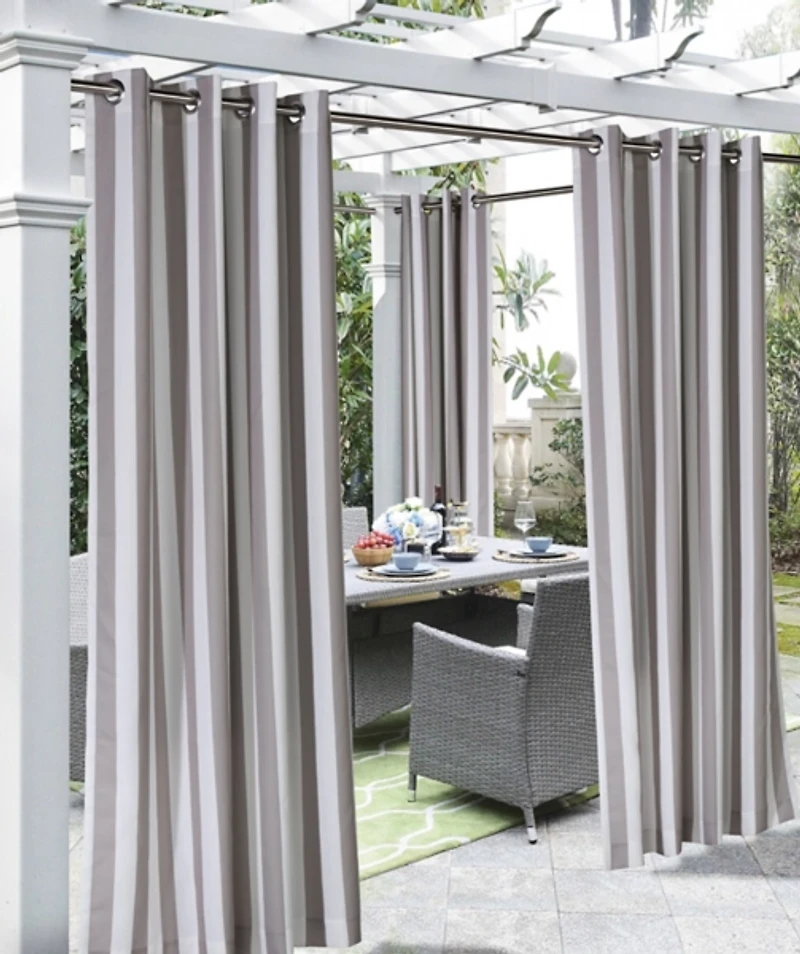 Taupe Coastal Stripe Outdoor Curtain Panel, 84 in.