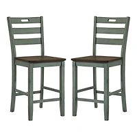 Antique Green Wood Counter Stools, Set of 2
