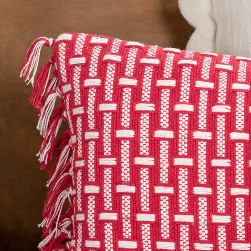 Red Basket Weave Lumbar Pillow