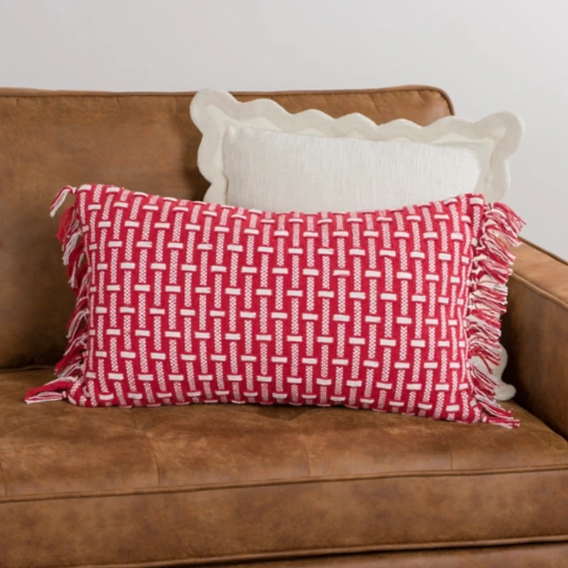 Red Basket Weave Lumbar Pillow