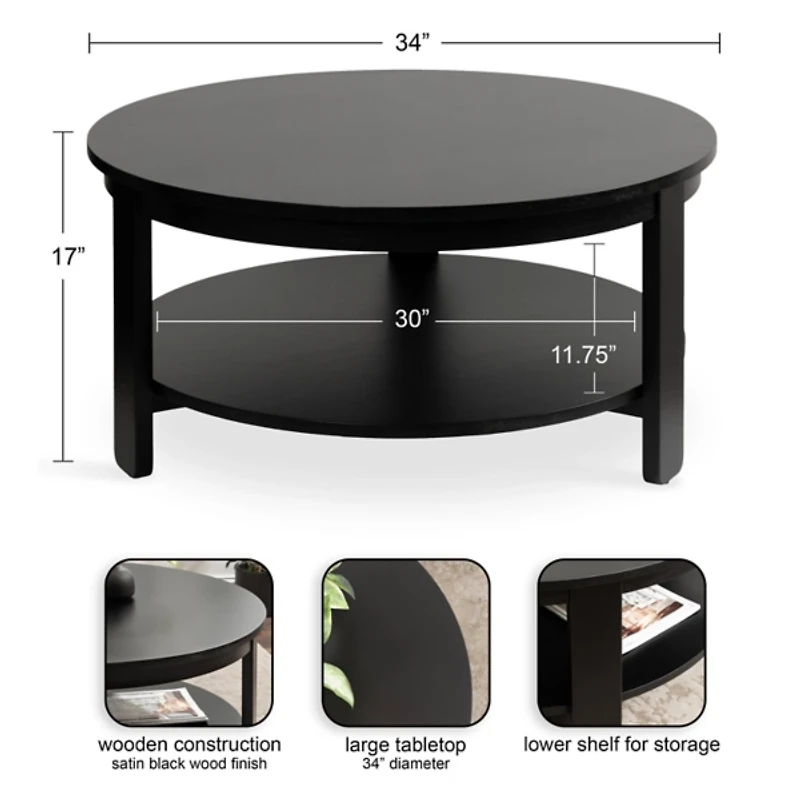 Black Wood Round Ford Coffee Table