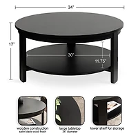 Black Wood Round Ford Coffee Table
