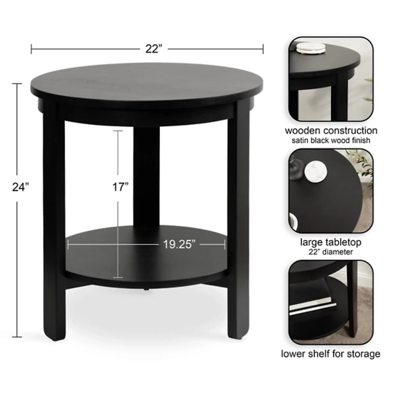 Black Wood Round Ford Accent Table