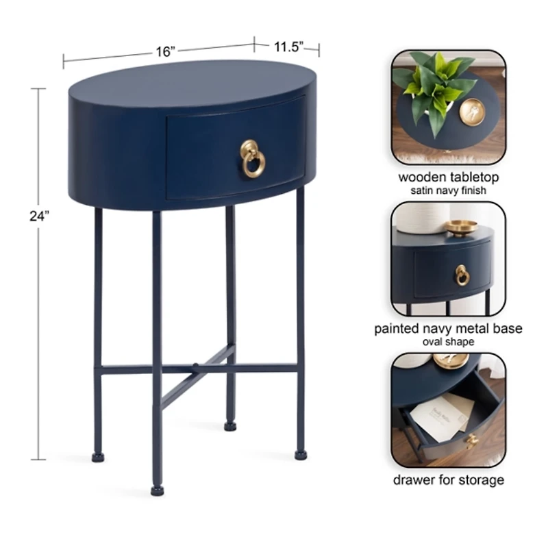 Navy Oval Decklyn Accent Table