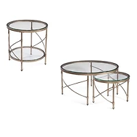 Round Bronze Metal and Glass Accent Table