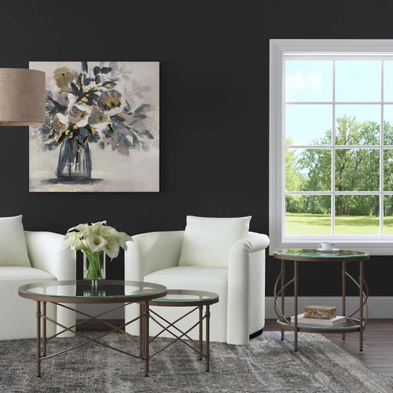 Round Bronze Metal and Glass Accent Table