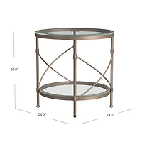 Round Bronze Metal and Glass Accent Table