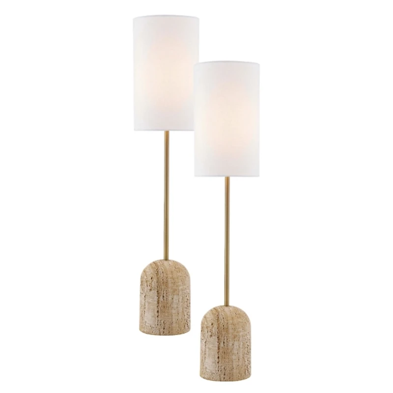 Gold & Travertine Carolina Buffet Lamps, Set of 2