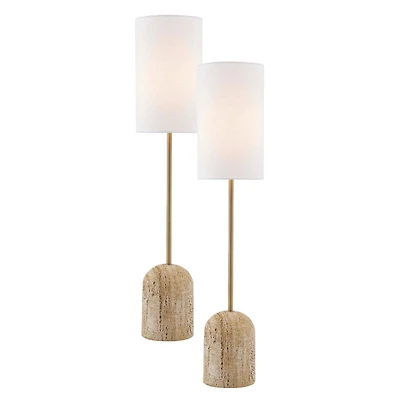 Gold & Travertine Carolina Buffet Lamps, Set of 2
