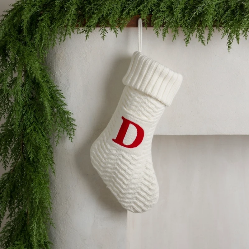 Cream Knit Monogram D Christmas Stocking