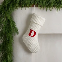 Cream Knit Monogram D Christmas Stocking