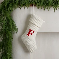 Cream Knit Monogram F Christmas Stocking