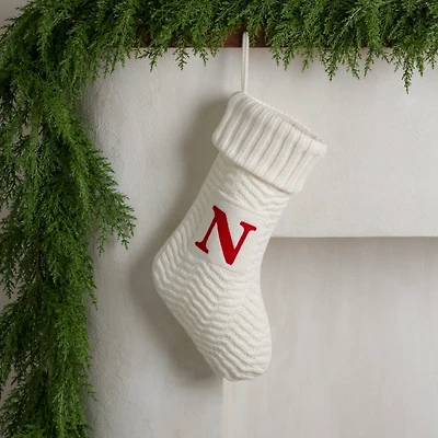 Cream Knit Monogram N Christmas Stocking