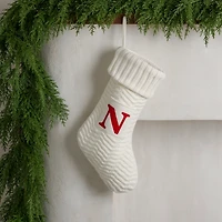 Cream Knit Monogram N Christmas Stocking