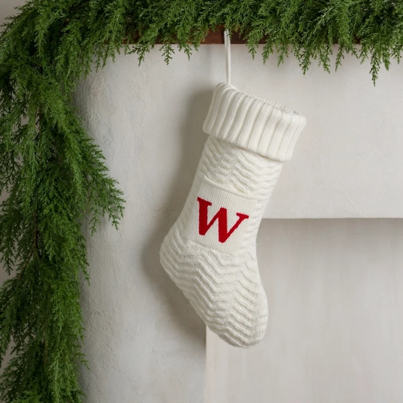 Cream Knit Monogram W Christmas Stocking