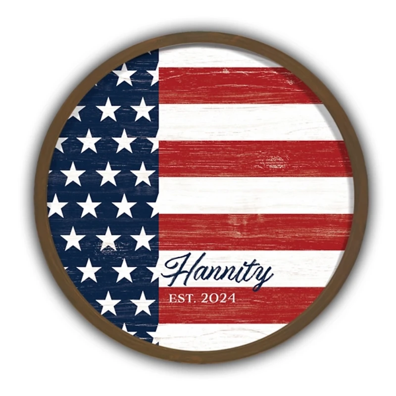 American Flag Personalized Brown Frame Wall Plaque