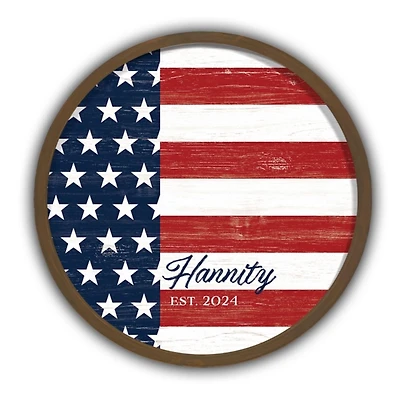 American Flag Personalized Brown Frame Wall Plaque