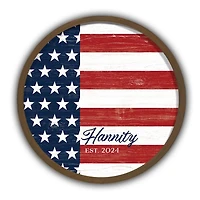 American Flag Personalized Brown Frame Wall Plaque