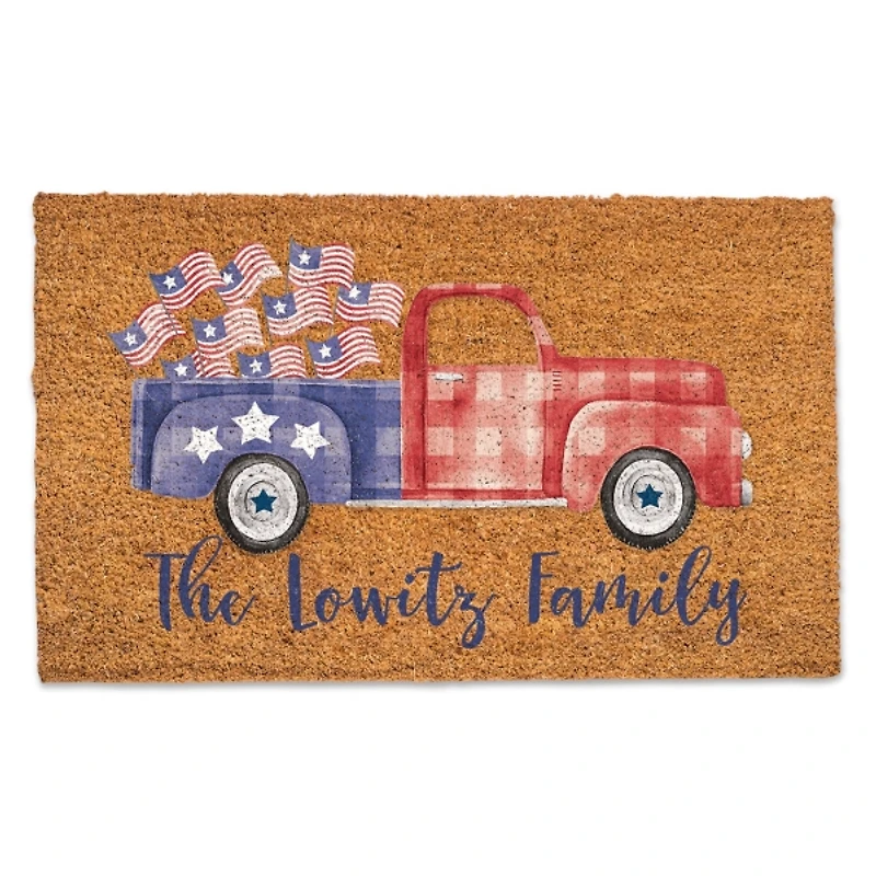 Patriotic Pickup Truck Personalized Doormat