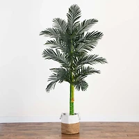 Golden Cane Palm Tree in Woven Planter, 8 ft.