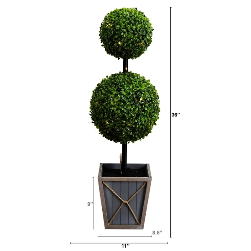Pre-Lit Double Boxwood Topiary in Planter, 3 ft.