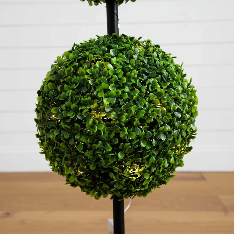Pre-Lit Double Boxwood Topiary in Planter, 3 ft.