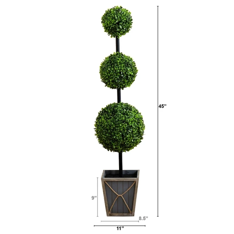 Pre-Lit Triple Boxwood Topiary in Planter, 4 ft.