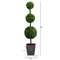 Pre-Lit Triple Boxwood Topiary in Planter, 4 ft.