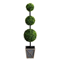 Pre-Lit Triple Boxwood Topiary in Planter, 4 ft.