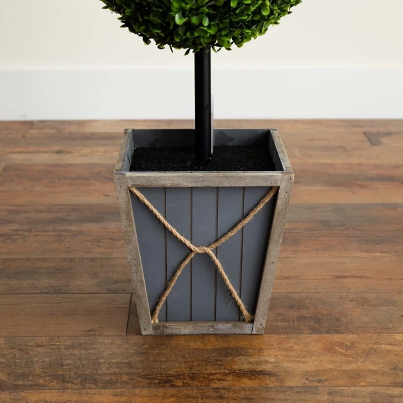 Pre-Lit Triple Boxwood Topiary in Planter, 4 ft.