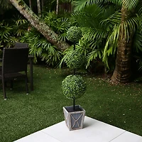 Pre-Lit Triple Boxwood Topiary in Planter, 4 ft.