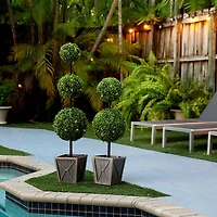 Pre-Lit Triple Boxwood Topiary in Planter, 4 ft.