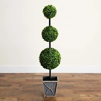 Pre-Lit Triple Boxwood Topiary in Planter, 4 ft.